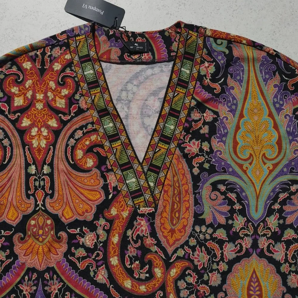 NWT ETRO  100% Wool Maglia Palm Springs V-neck Paisley Pullover Sweater Top. 8 - Picture 4 of 8